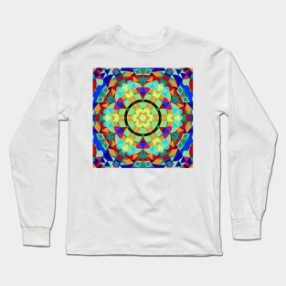 Retro Mandala Flower Orange Green and Blue Long Sleeve T-Shirt